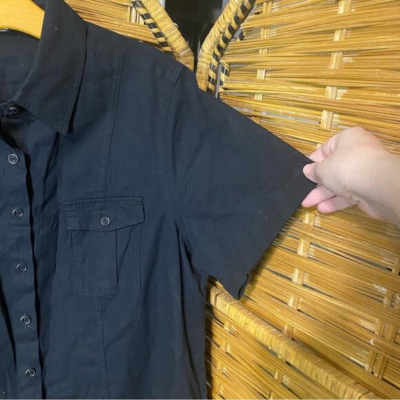 Coldwater Creek Shaped 100% Linen Black Casual Button Down Shirt XL minimalist - Picture 2 of 6